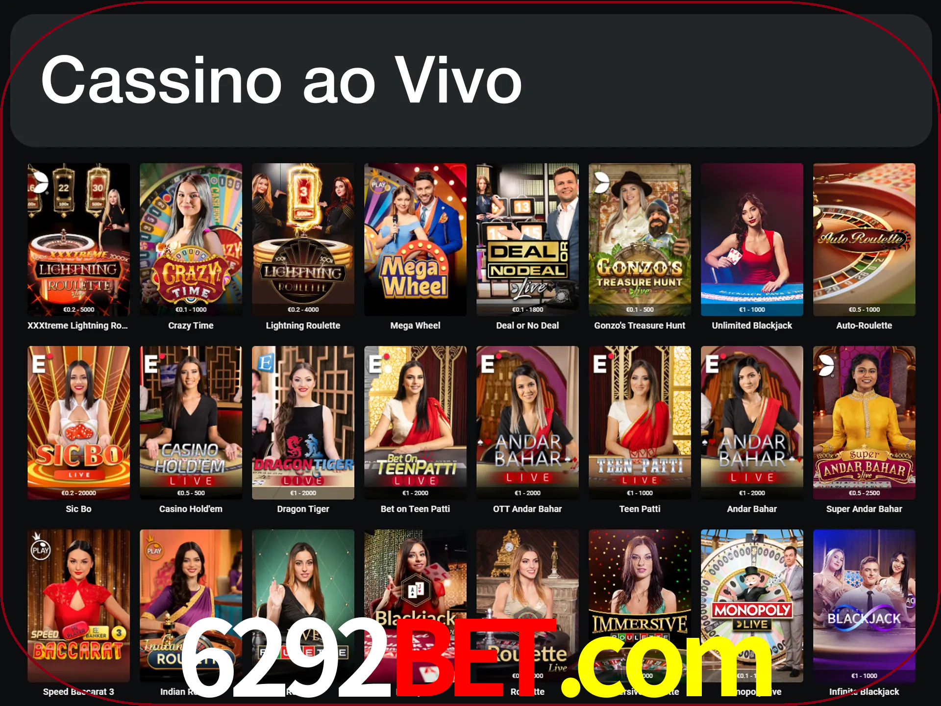 Jogue jogos de cassino com um verdadeiro dealer.